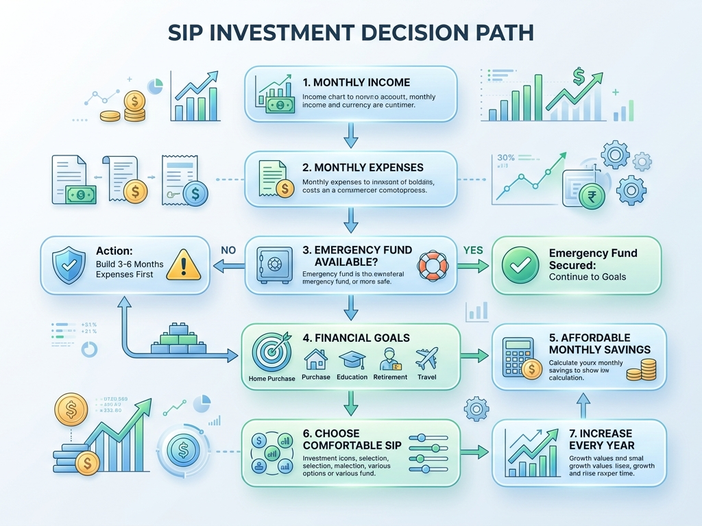 Flowchart explaining how to decide a monthly SIP amount